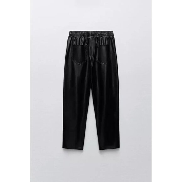 Zara Faux Leather Pants Black S The Weekend Ankle Elastic Waist Pleats - Picture 3 of 11